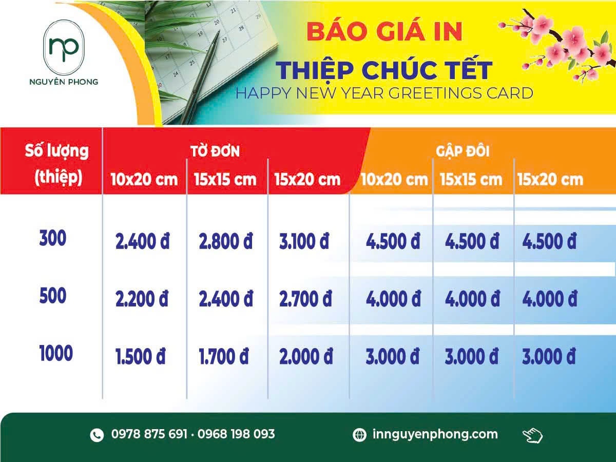 Bảng báo giá tham khảo tại In Nguyên Phong